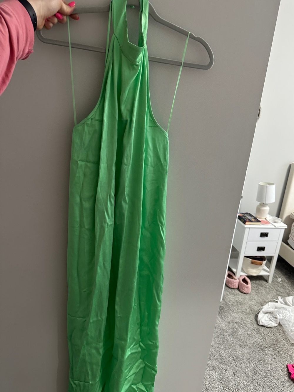 Zara Satin Green Halter Maxi Dress